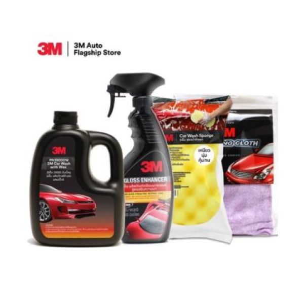 M Set แชมพูล้างรถ PN39000W + เคลือบเงา PN39034LT+ ฟองน้ำล้างรถ 3M + ผ้าไมโครไฟเบอร์ 3M