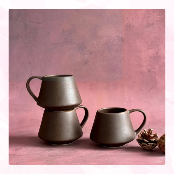 แก้วเซรามิค แก้วกาแฟ เคลือบสีน้ำตาลเข้ม(แพ็คคู่)