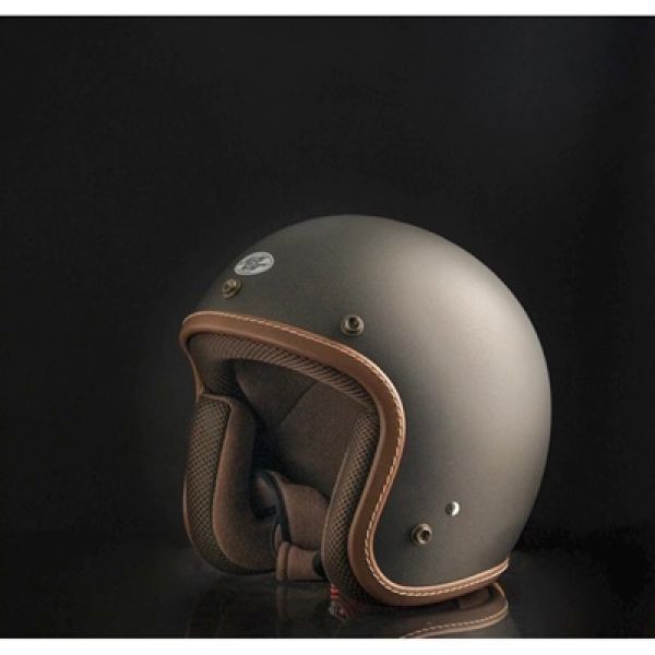 หมวกกันน็อคคลาสสิคห้าเป็ก เทาด้านคิ้วน้ำตาล